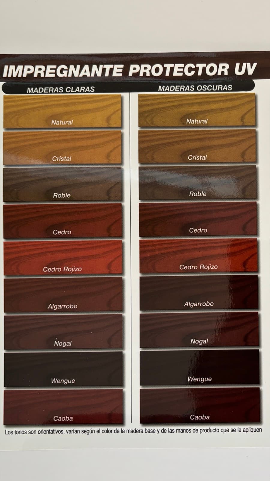 Carta de color Impregnante Protector UV — Línea Madera