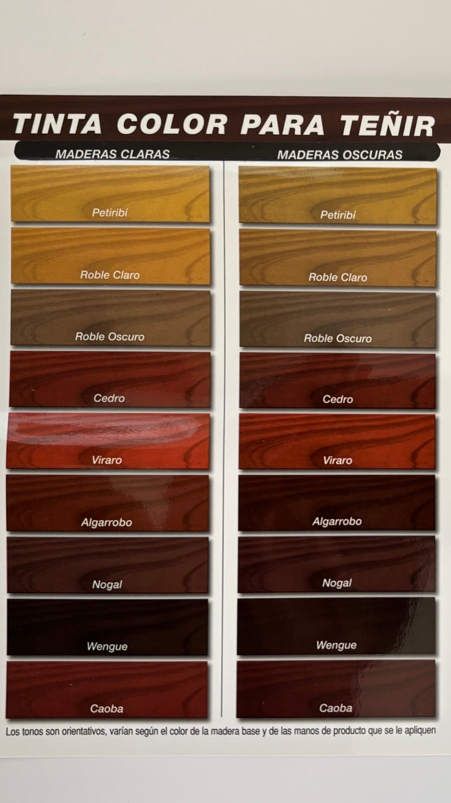 Carta de color Tinta Color para Teñir — Línea Madera